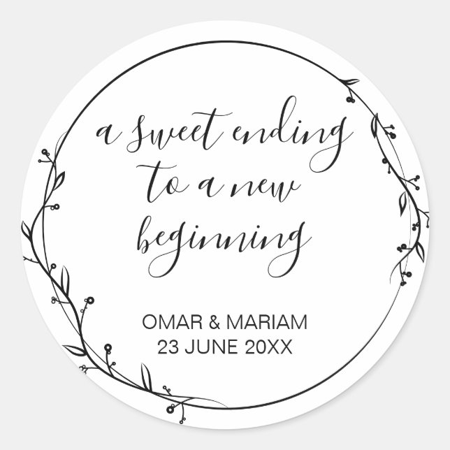 Sticker Rond Sweet Terminer Nouveau Début Noir Mariage Faveur (Devant)