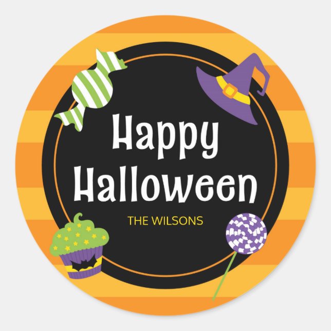 Sticker Rond Sweet Trick ou Treat Happy Halloween Party (Devant)