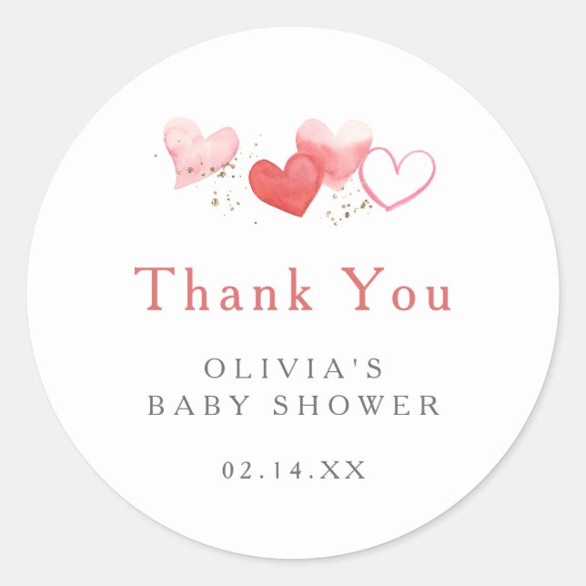 Sticker Rond Sweet Valentine Coeurs Baby shower Merci (Devant)