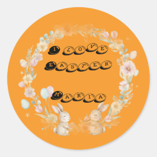 Sticker Rond Sweet Watercolor Easter Bunny & Spring Flowers