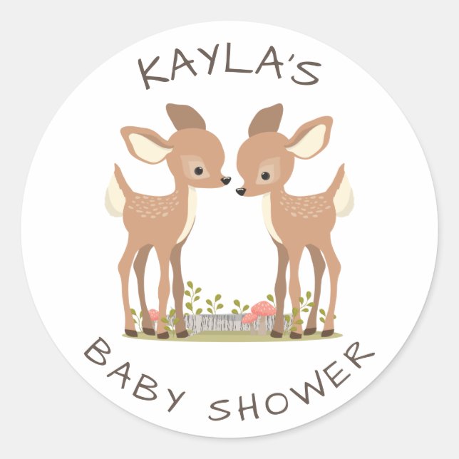 Sticker Rond Sweet Woodland Deer Twin Baby shower Favoriser (Devant)