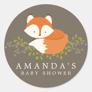 Sticker Rond Sweet Woodland Fox Baby shower Favoriser le phoque