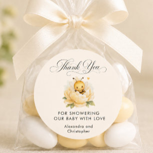 Sticker Rond SweetBaby Bee Floral Jaune Aquarelle Merci