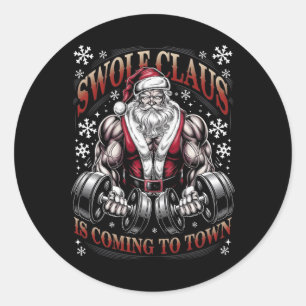 Sticker Rond Swole Claus Vient À Père Noël Gymnase De Noël