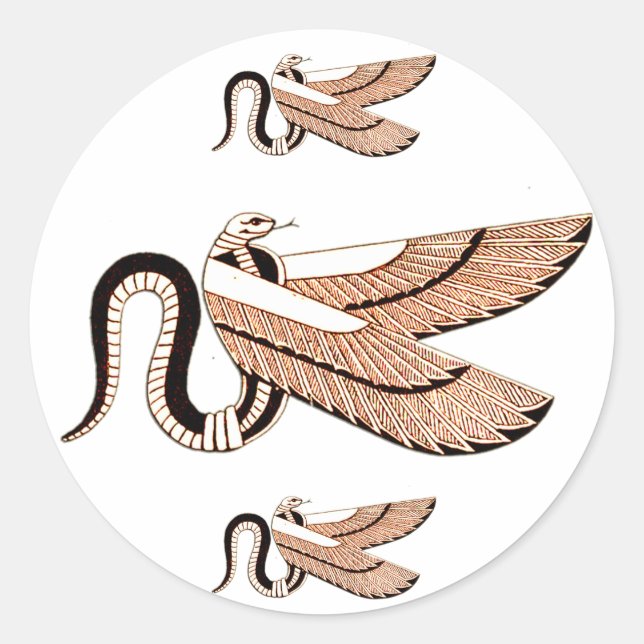 Sticker Rond Symbole antique du serpent à ailes égyptien (Devant)