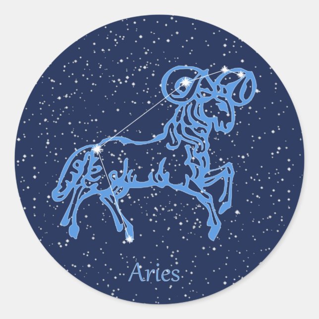 Sticker Rond Symbole Aries Constellation et Zodiac avec étoiles (Devant)
