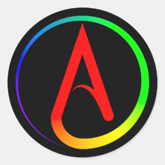 Sticker Rond Symbole athée arc-en-ciel