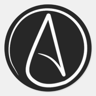 Sticker Rond Symbole athée : blanc sur noir