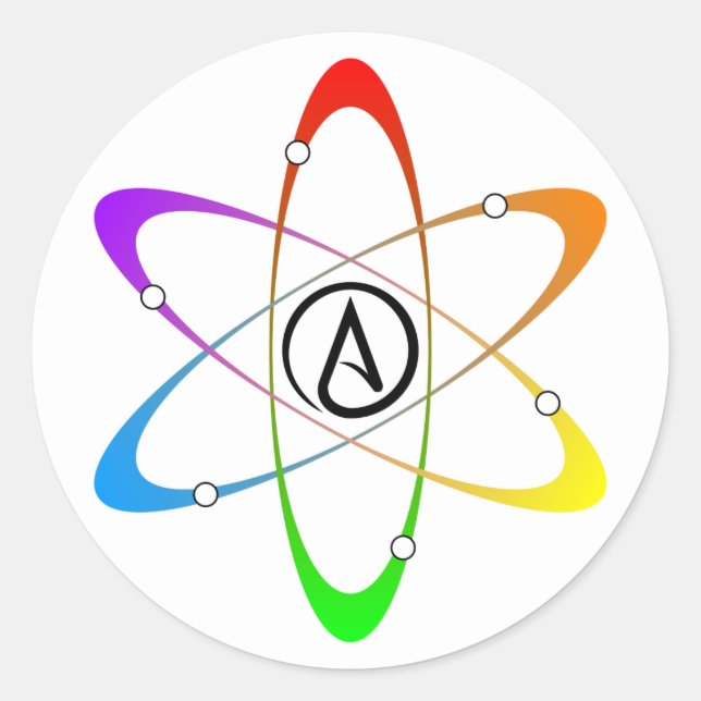 Sticker Rond Symbole athée d'Atom (Devant)