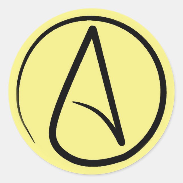 Sticker Rond Symbole athée : noir sur jaune clair (Devant)