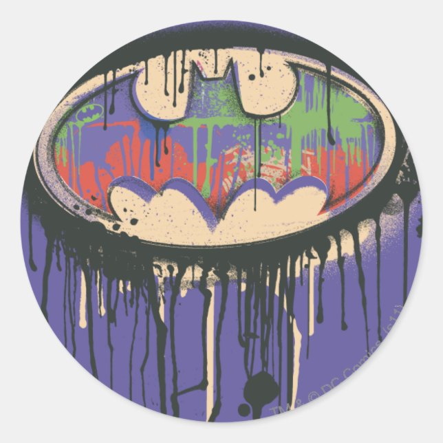 Sticker Rond Symbole Batman | Logo rouge violet vert (Devant)
