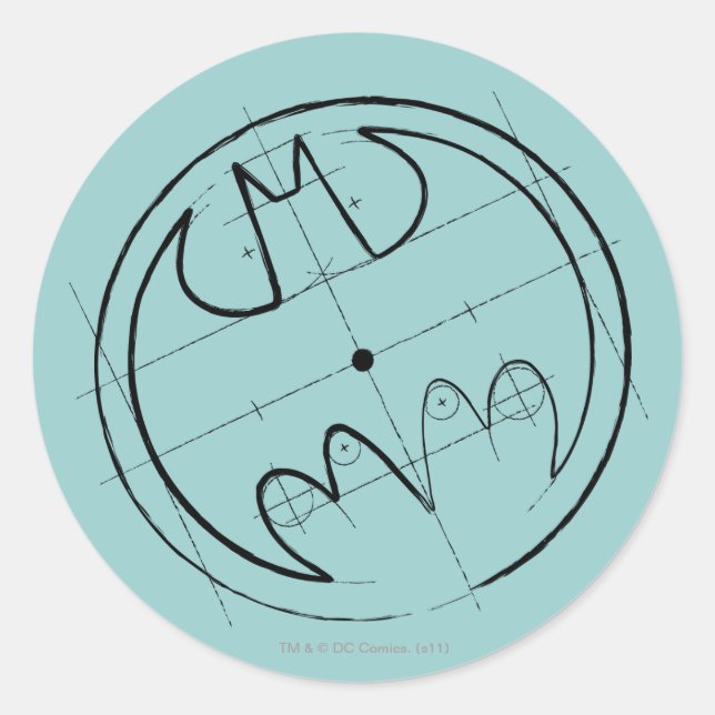 Sticker Rond Symbole Batman | Logo technique d'esquisse (Devant)