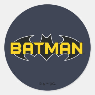 Sticker Rond Symbole Batman   Nom Logo jaune et noir