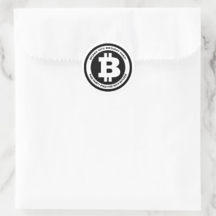 Sticker Rond Symbole Bitcoin noir et blanc Message personnalisé