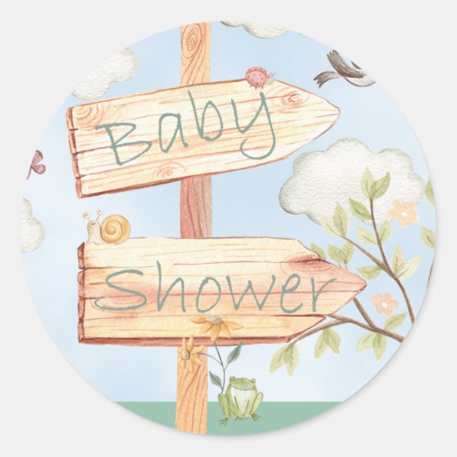 Sticker Rond Symbole bois de Baby shower mou & Animaux (Devant)