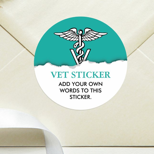 Sticker Rond Symbole Caduceus de médecine vétérinaire Texte per (Créateur téléchargé)