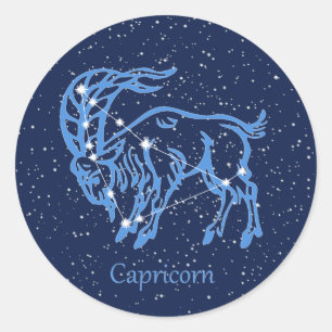 Sticker Rond Symbole Capricorne Constellation et Zodiaque avec