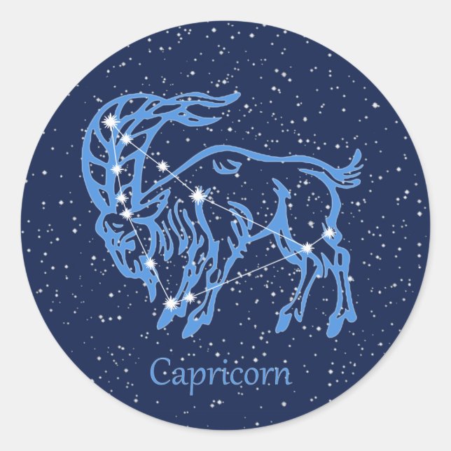 Sticker Rond Symbole Capricorne Constellation et Zodiaque avec  (Devant)