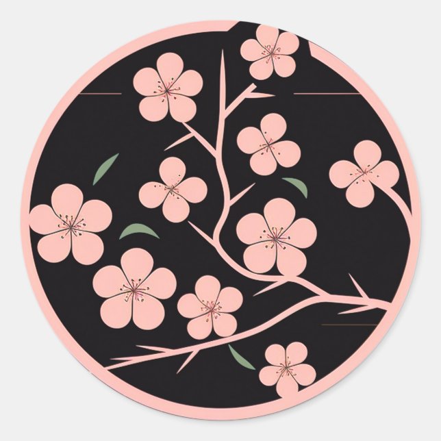 Sticker Rond Symbole cerisier, minimalisme, rose (Devant)