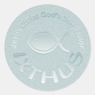 Sticker Rond Symbole chrétien de poissons d'IXTHUS - ARGENT