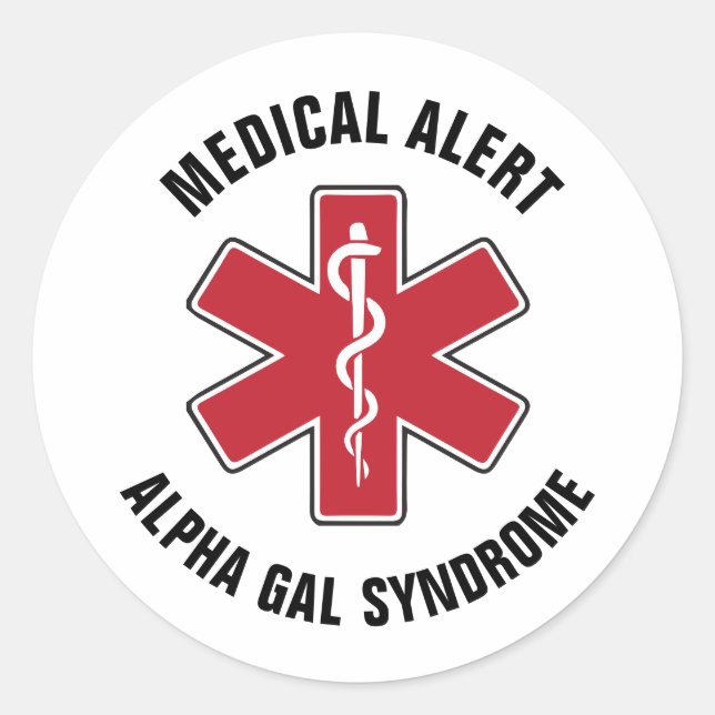 Sticker Rond Symbole d'alerte Médicale du syndrome Alpha Gal (Devant)