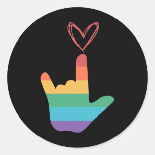 Sticker Rond Symbole d'amour arc-en-ciel Asl Sourds