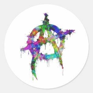 Sticker Rond Symbole d'anarchie coloré par arc-en-ciel