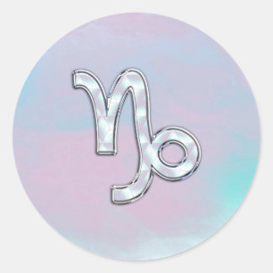 Sticker Rond Symbole de Capricorn Zodiac on Mother of Pearl Dec