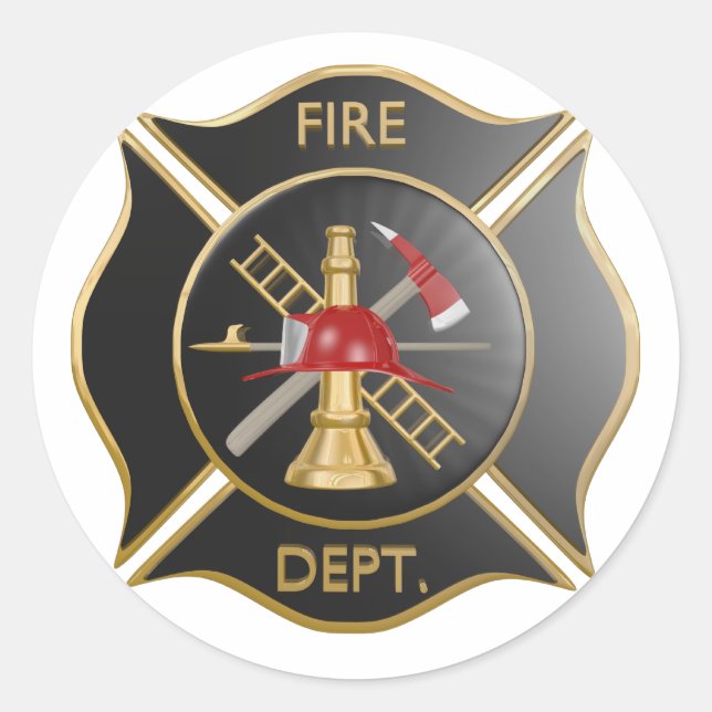 Sticker Rond Symbole de croix maltaise des pompiers noirs (Devant)