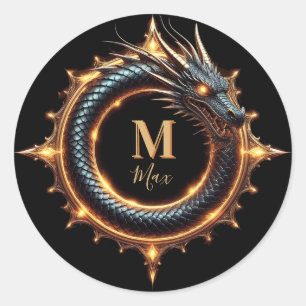 Sticker Rond 🐉 Symbole de Dragon de Fantaisie de Nom Personnal