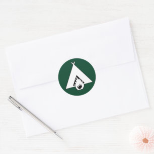 Sticker Rond Symbole de feu de camp et de tente