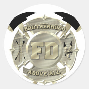 Sticker Rond Symbole de fraternité des pompiers d'or