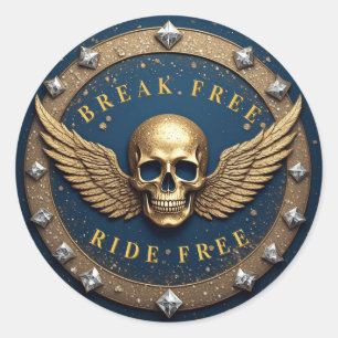 Sticker Rond ☠️ Symbole de halo de crâne en or pour les fans de