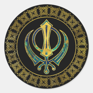 Sticker Rond Symbole de Khanda d'or et de marbre