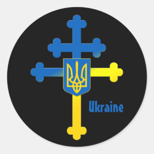 Sticker Rond Symbole de la Croix d'Ukraine & croix de Lorraine