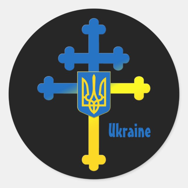 Sticker Rond Symbole de la Croix d'Ukraine & croix de Lorraine (Devant)