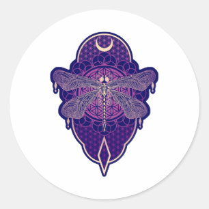 Sticker Rond Symbole de la Fleur Mandala de Vie Géométrique