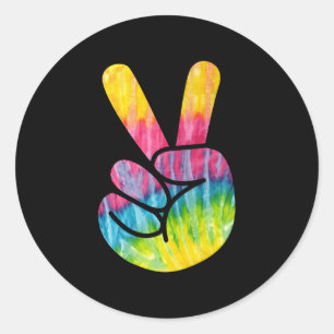 Sticker Rond Symbole de la main des doigts de la paix psychédél
