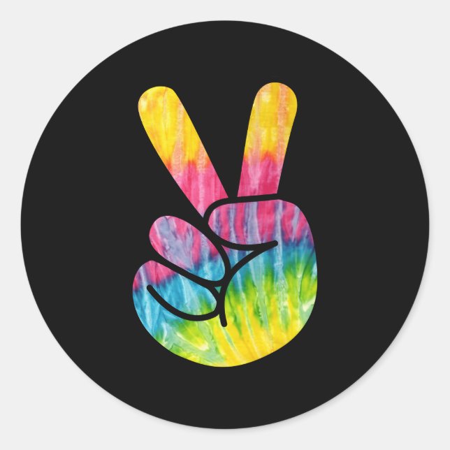 Sticker Rond Symbole de la main des doigts de la paix psychédél (Devant)