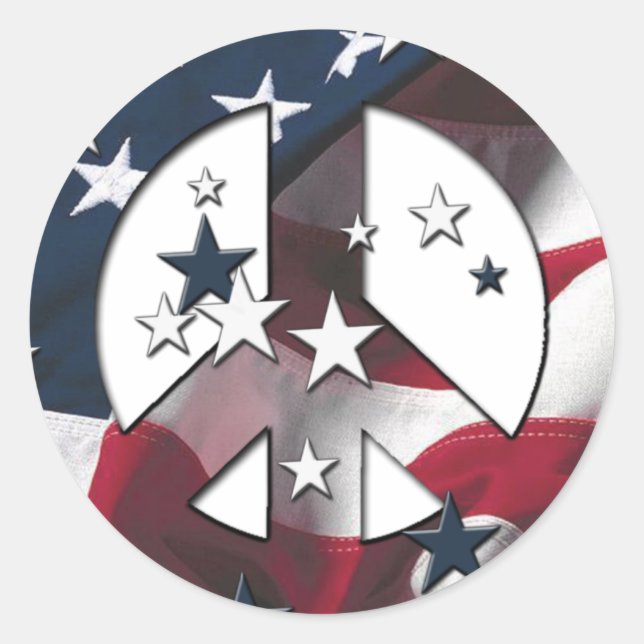 Sticker Rond SYMBOLE DE LA PAIX Drapeau américain ÉTOILES & Str (Devant)