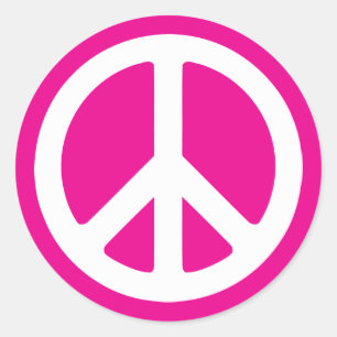 Sticker Rond Symbole de la paix rose profond et blanc