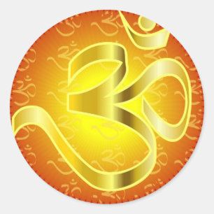 Sticker Rond Symbole de l'Aum ou de l'Om en jaune et rouge