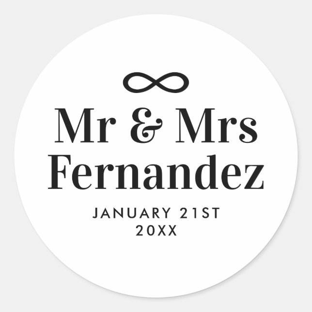 Sticker Rond Symbole de l'infini monsieur et madame le mariage  (Devant)