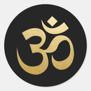 Sticker Rond Symbole de méditation hindou Om Faux Gold Foil Noi