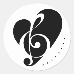 Sticker Rond Symbole de musique noire et blanche avec design de