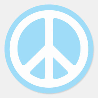 Sticker Rond Symbole de paix bleu bébé et blanc