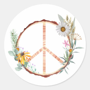 Sticker Rond SYMBOLE DE PAIX EN BOIS Floral
