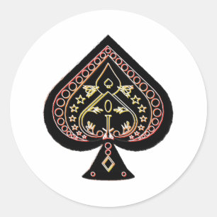 Sticker Rond Symbole de pique : orange et rouge :
