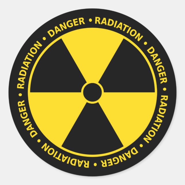 Sticker Rond Symbole de rayonnement jaune et noir (Devant)