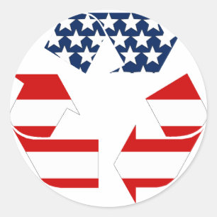 Sticker Rond Symbole de recyclage - Blanc rouge et bleu
